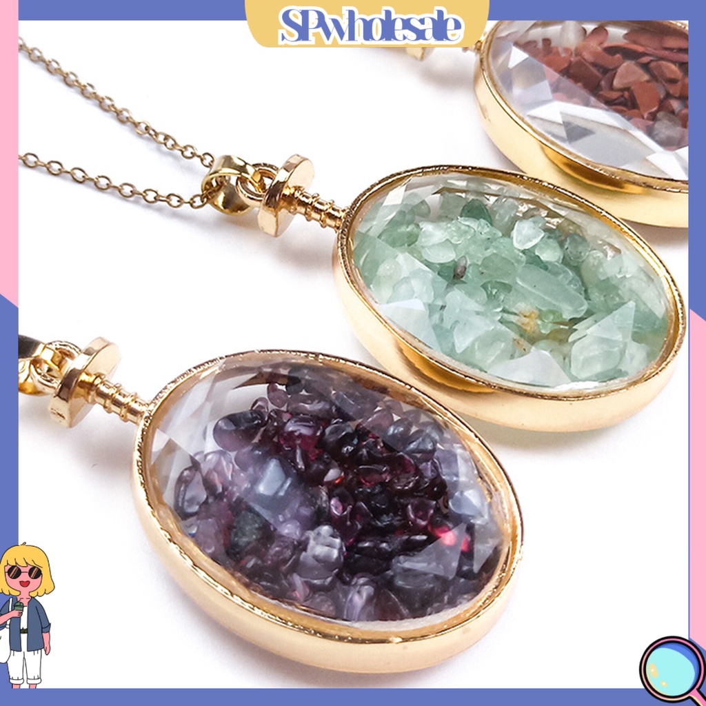 &lt;SPwholesale&gt; Vòng cổ Mặt Đá Thủy Tinh Trong Suốt Hình Oval