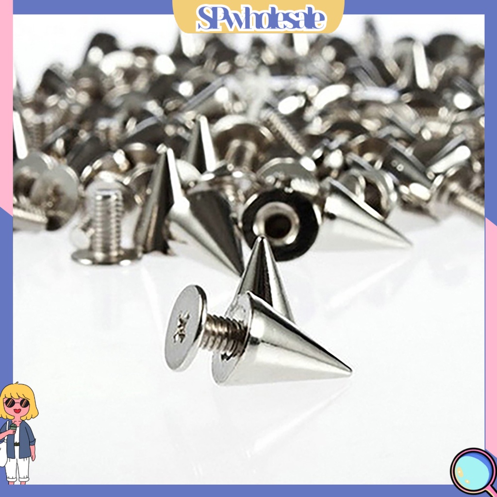 &lt;SPwholesale&gt; Set 100 Đinh Tán Hình Nón 9.5mm Màu Bạc Dùng Để Làm Đồ Trang Sức Thủ Công
