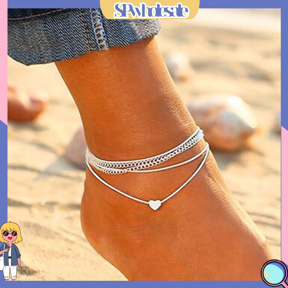 &lt;SPwholesale&gt; Lắc Chân Nhiều Lớp Mặt Hình Trái Tim Thời Trang Mùa Hè Cho Nữ