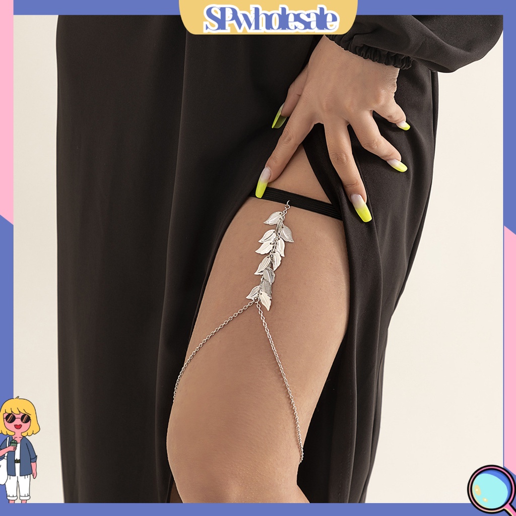 &lt;SPwholesale&gt; Chuỗi Dây Đeo Đùi Co Giãn Mạ Điện Lá Tua Rua Trang Sức Làm Quà Tặng