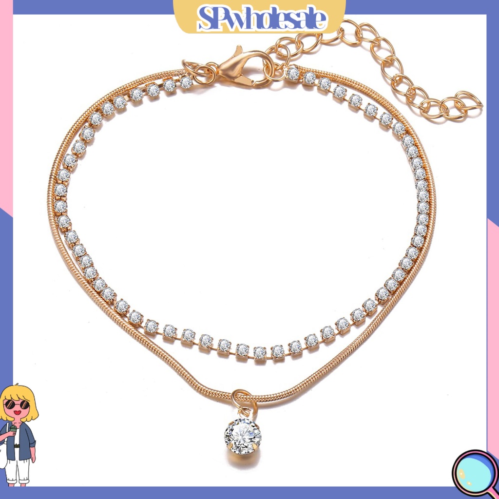 <SPwholesale> Lắc Chân Hợp Kim Hai Lớp Đính Đá Toàn Diện Thời Trang Đi Biển Cho Nữ