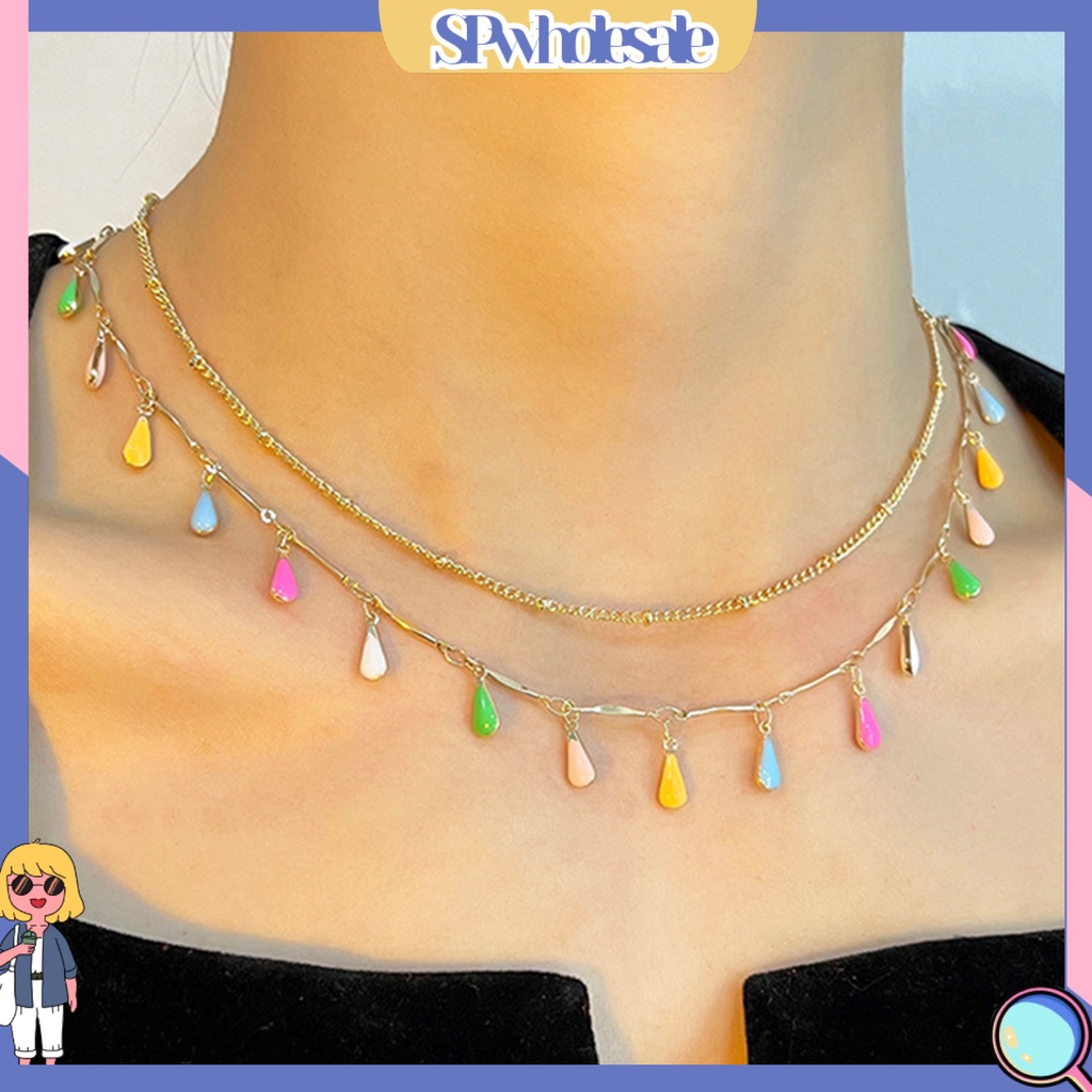 <SPwholesale> Set 2 Vòng cổ Hình Giọt Nước Nhiều Màu Sắc Giàu Có Kẹp Hình Dạng Tôm Hùm Trang Trí Di Động Dễ Phối Đồ Cho Nữ