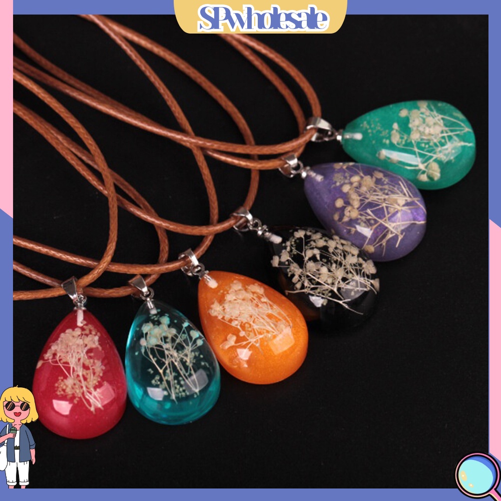 &lt;SPwholesale&gt; Vòng cổ Mặt Giọt Nước Mắt Xích Hợp Hoa Khô Phát Sáng Trong Đêm