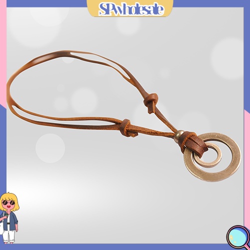 &lt;SPwholesale&gt; Vòng cổ Đôi Bằng Da Màu Nâu Có Thể Điều Chỉnh Cho Nam Nữ