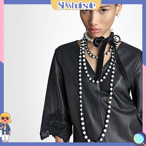 &lt;SPwholesale&gt; Vòng Cổ Choker Dây Nhung Thắt Nơ Đính Ngọc Trai Giả Cho Nữ