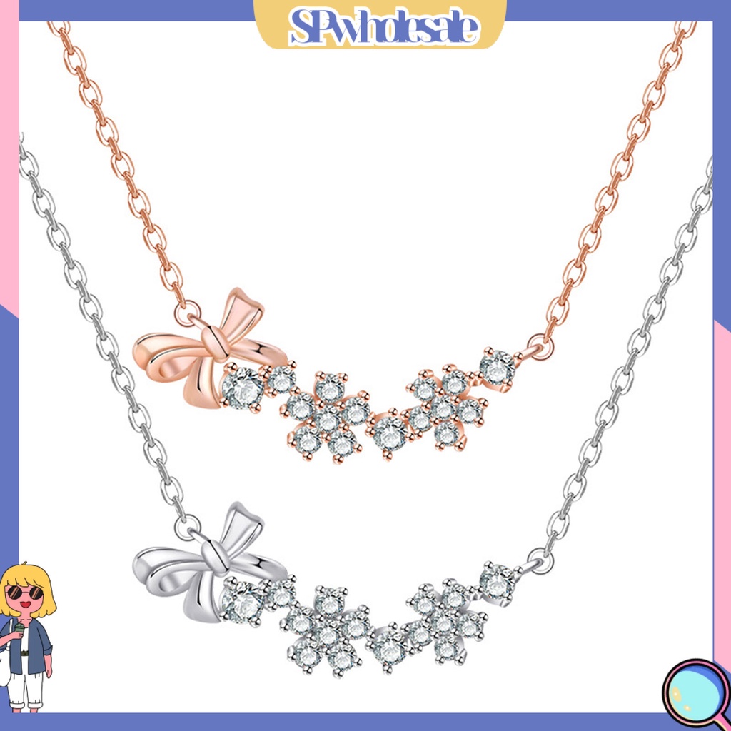 &lt;SPwholesale&gt; Vòng cổ Mạ Điện Mặt Hình Nơ Đính Đá Zircon Màu Sắc