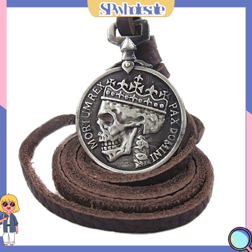 &lt;SPwholesale&gt; Vòng cổ Da Mặt Đầu Lâu Tròn Phong Cách Vintage