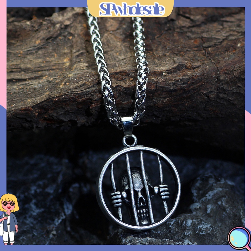 &lt;SPwholesale&gt; Vòng cổ Mặt Đầu Lâu Tù Nhân Màu Trơn Trang Trí Hip Hop Vintage Cho Nam Mặc Hàng Ngày