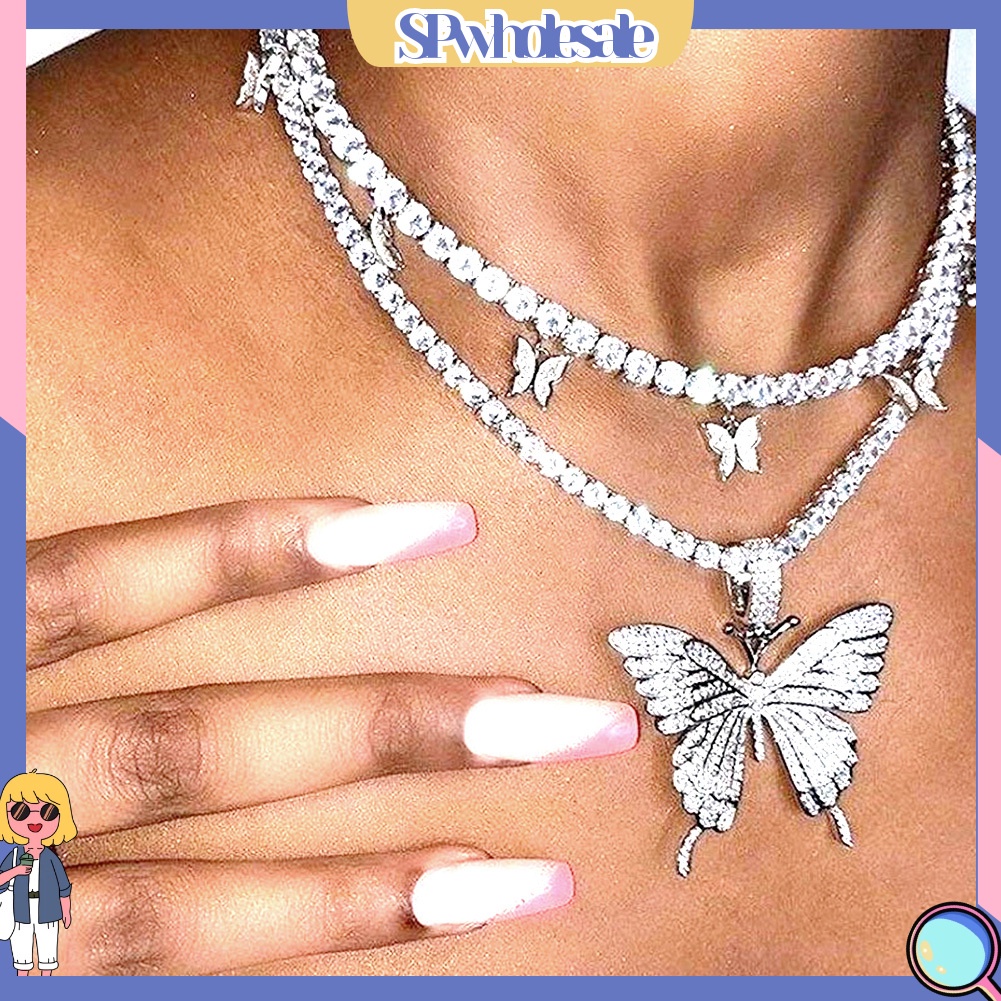 &lt;SPwholesale&gt; Vòng cổ MặT HìNh Bươm BướM ĐíNh Kim Cương Giả ThờI Trang Cho Nữ
