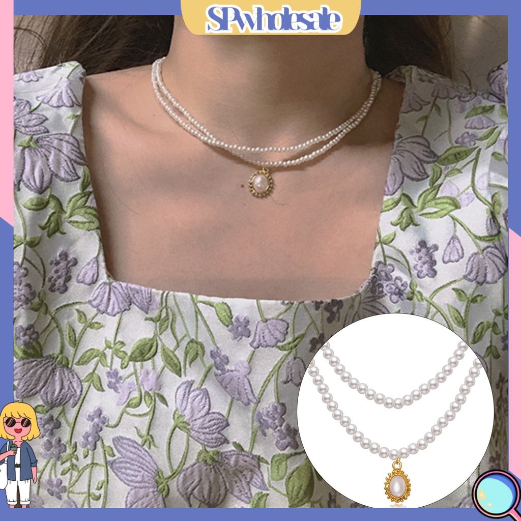 &lt;SPwholesale&gt; Vòng cổ Hai Lớp Đính Ngọc Trai Nhân Tạo Thời Trang