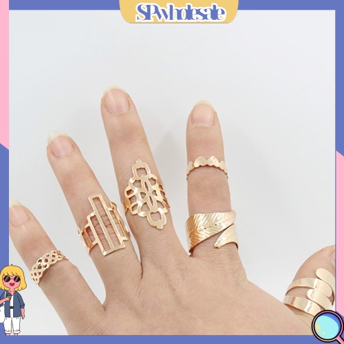 &lt;SPwholesale&gt; Set 6 Nhẫn Đeo Khớp Ngón Tay Màu Vàng Thời Trang