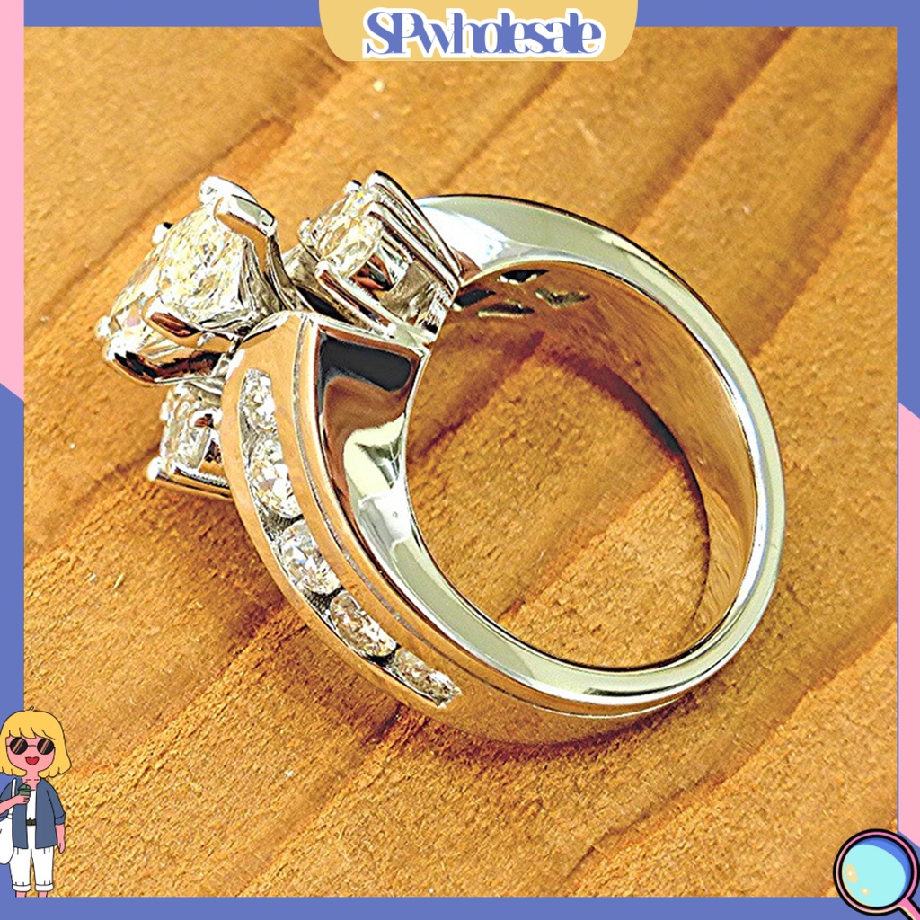 &lt;SPwholesale&gt; Nhẫn Đính Đá Zircon Lấp Lánh Sáng Bóng Không Gây Kích Ứng Dễ Mặc Trang Sức Đám Cưới Sinh Nhật Cho Nữ
