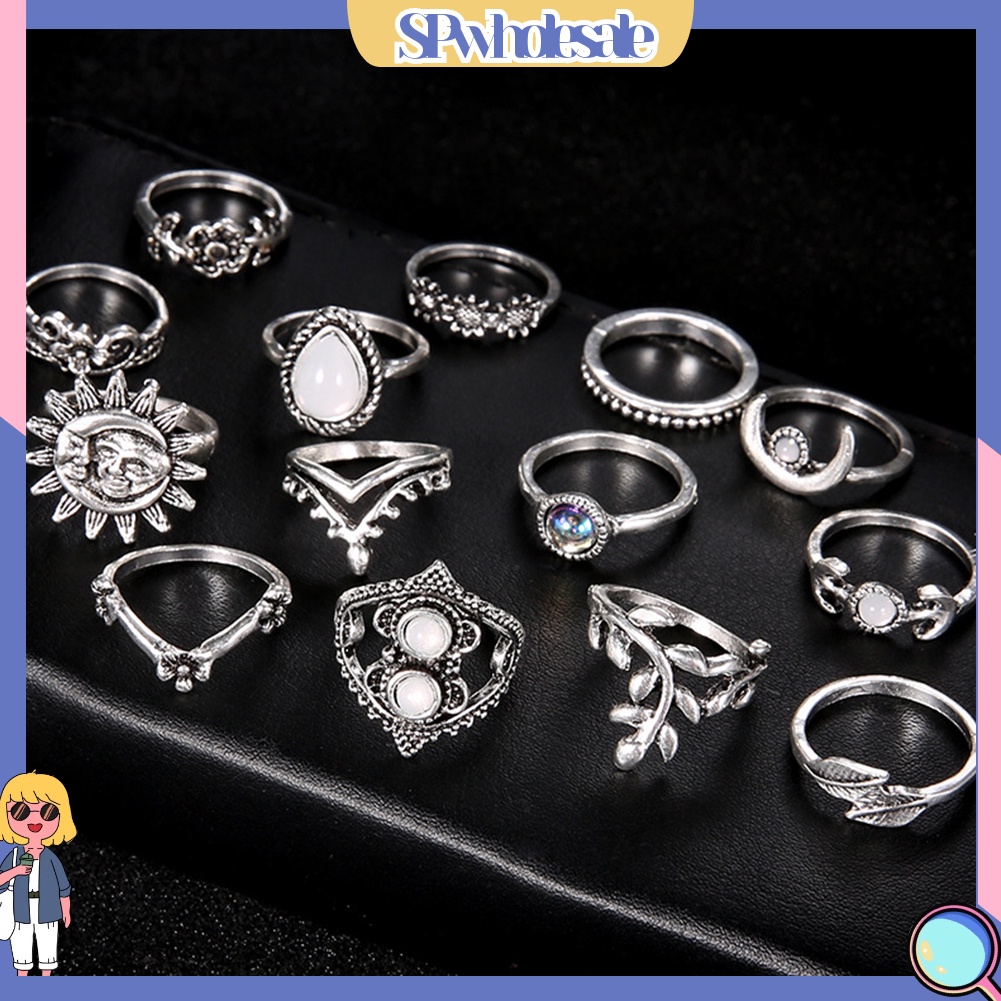 &lt;SPwholesale&gt; Bộ 14 Nhẫn Đeo Đốt Ngón Tay Nhiều Kiểu Dáng Phong Cách Vintage