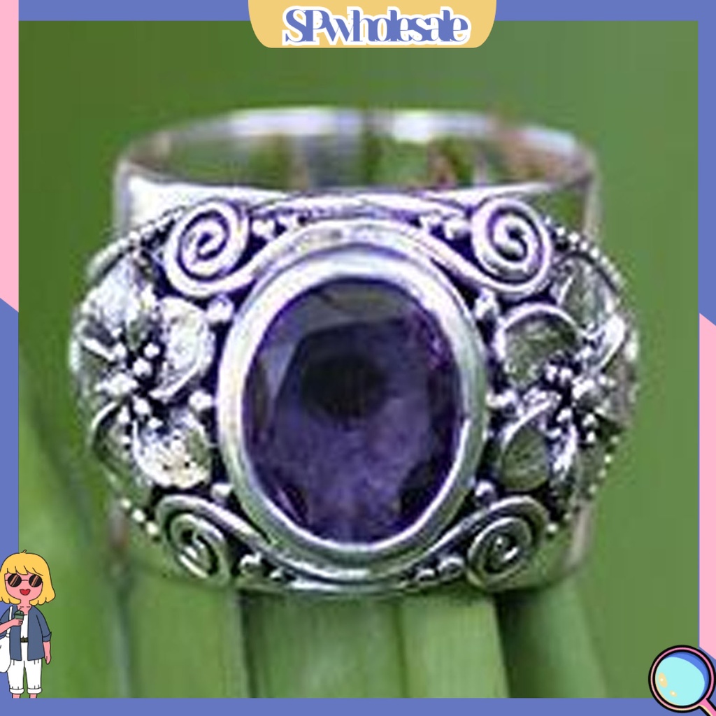 &lt;SPwholesale&gt; Nhẫn Bản Rộng Chạm Khắc Đính Đá Pha Lê Tím Sang Trọng Unisex