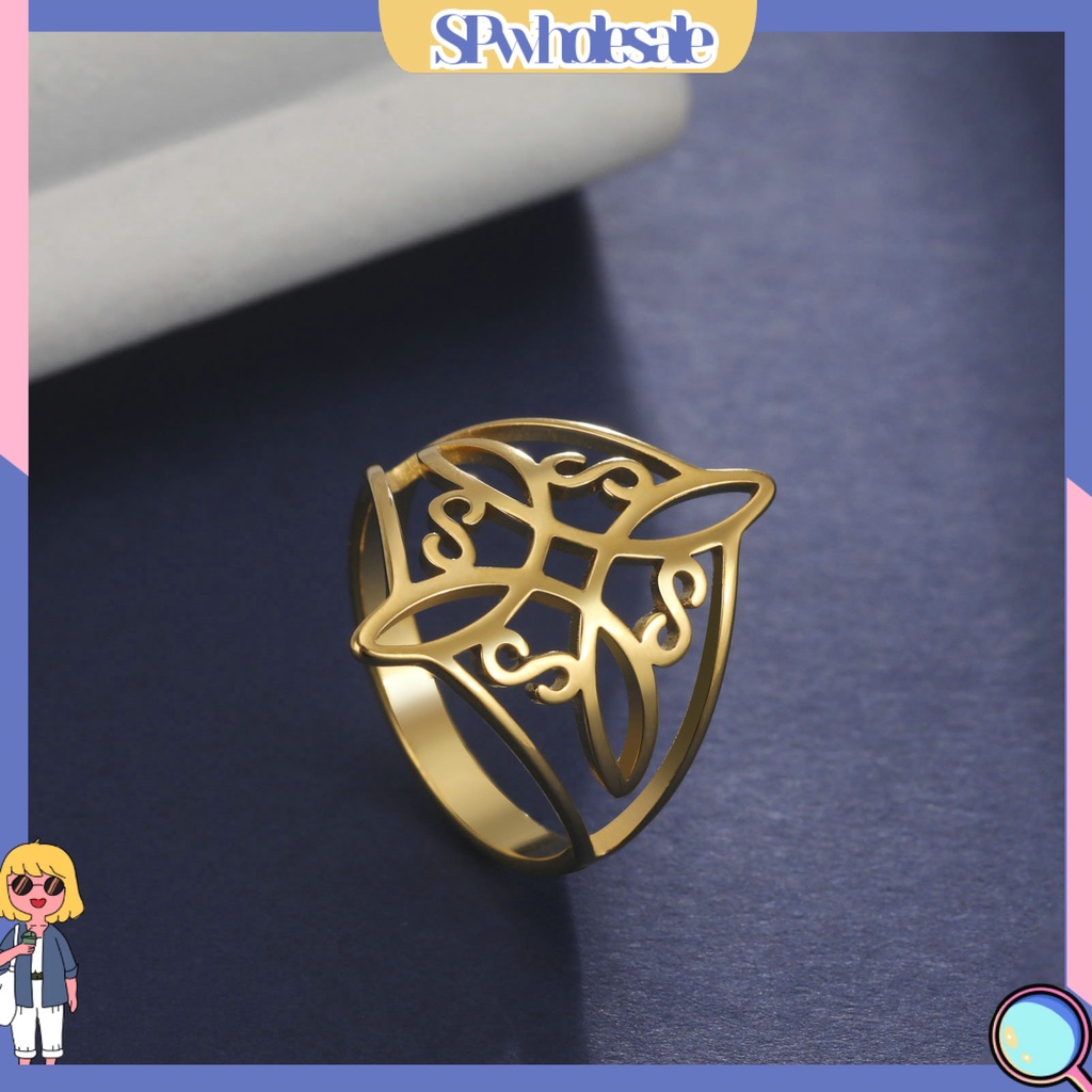 &lt;SPwholesale&gt; Nhẫn Thép Không Gỉ Mạ Điện Họa Tiết Hình Học Sáng Mịn Trang Sức Thắt Nút Phù Thủy Mặc Hàng Ngày Cho Nữ