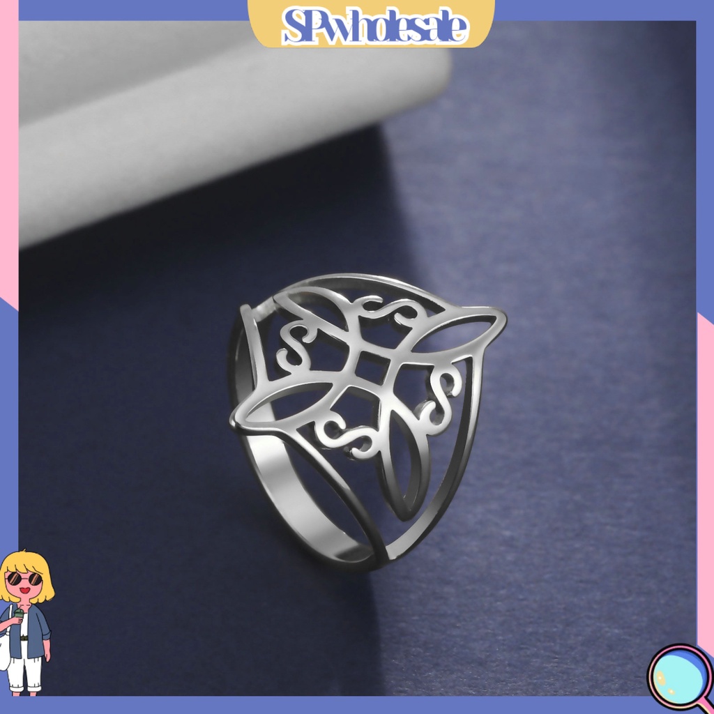 &lt;SPwholesale&gt; Nhẫn Thép Không Gỉ Mạ Điện Họa Tiết Hình Học Sáng Mịn Trang Sức Thắt Nút Phù Thủy Mặc Hàng Ngày Cho Nữ