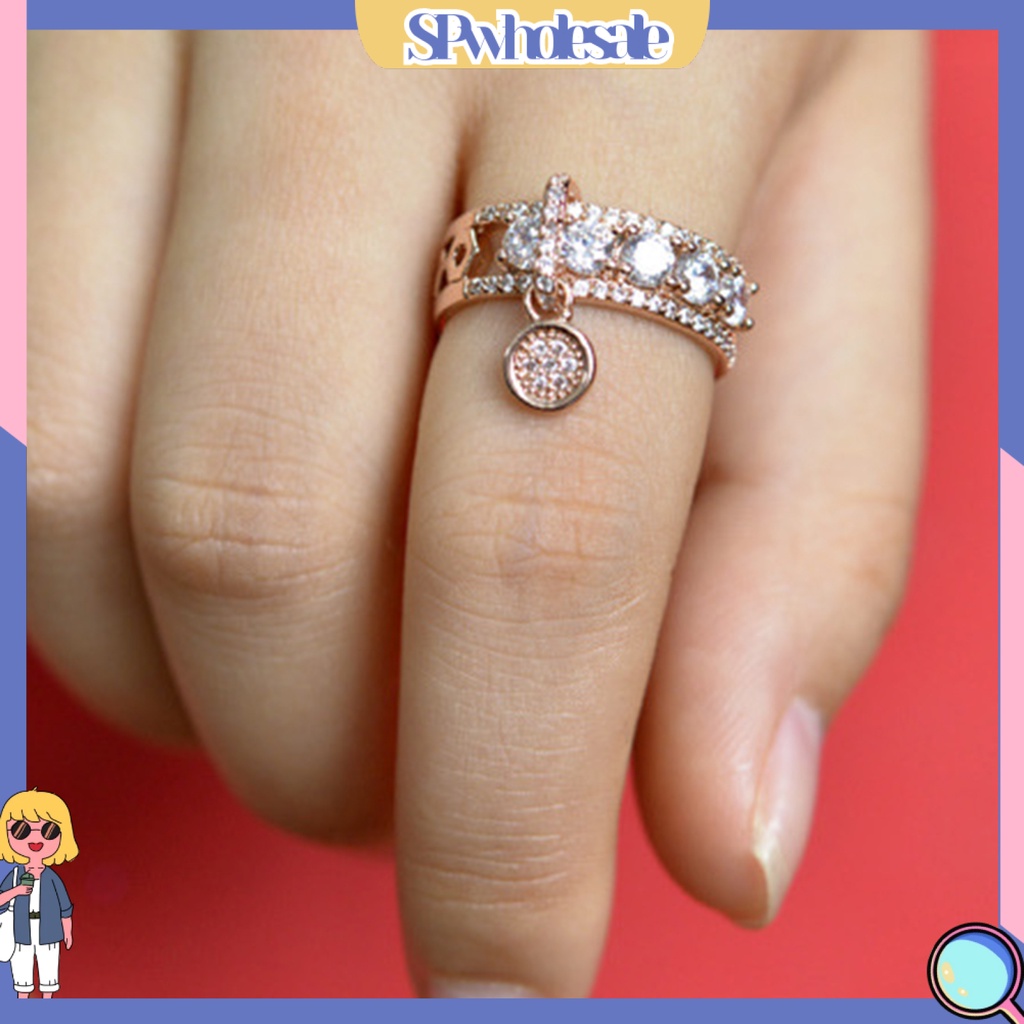 &lt;SPwholesale&gt; Nhẫn Hợp Kim Đính Đá Zircon Thời Trang Cho Nữ