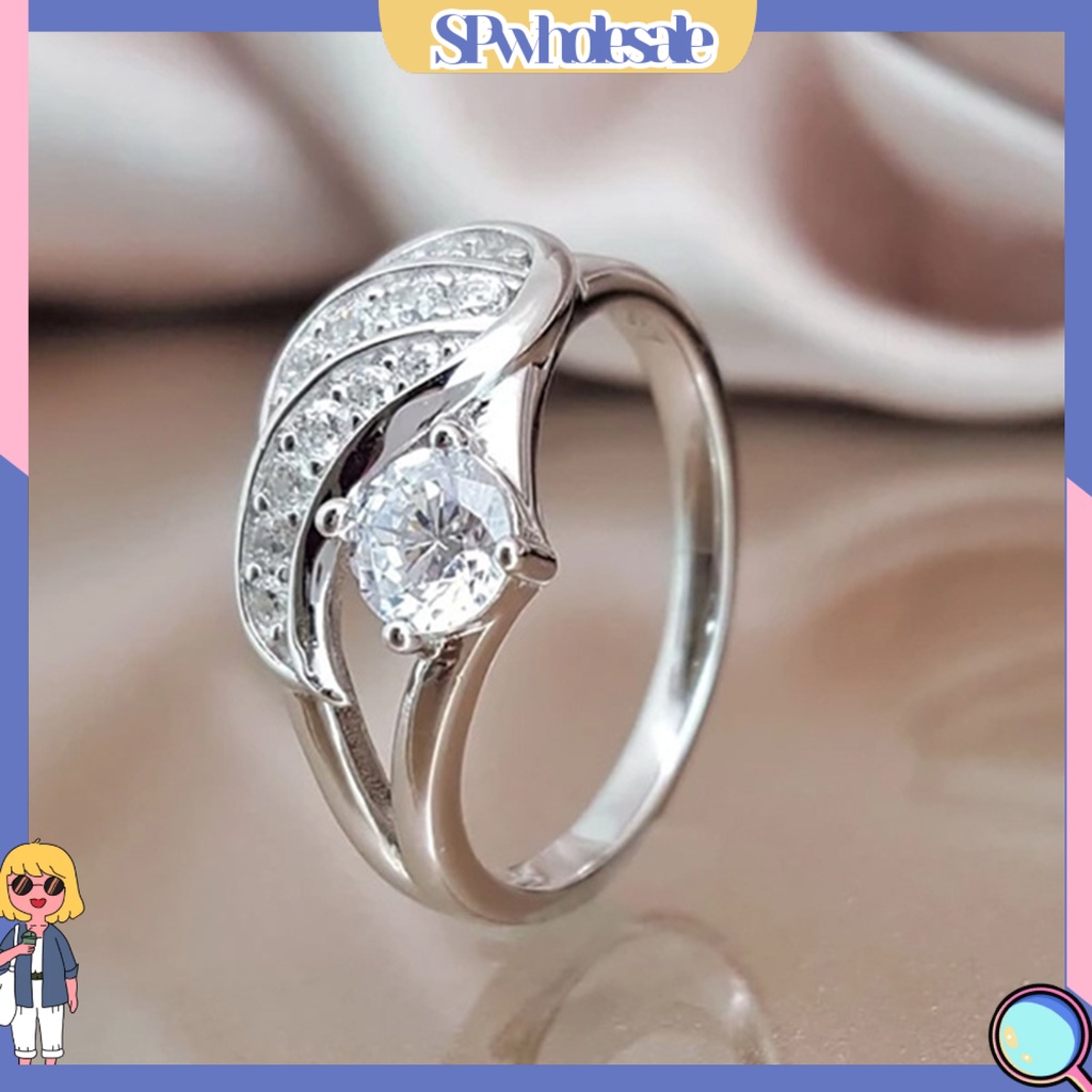 &lt;SPwholesale&gt; Nhẫn Cưới Hình Đôi Cánh Thiên Thần Đính Đá Thời Trang Dành Cho Nữ