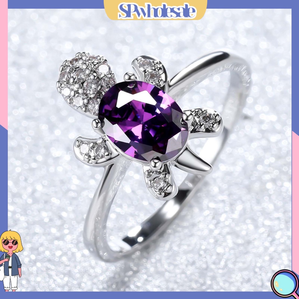 &lt;SPwholesale&gt; Nhẫn Cặp Đôi Hình Rùa Đính Đá Tinh Tế Sáng Bóng Tinh Tế