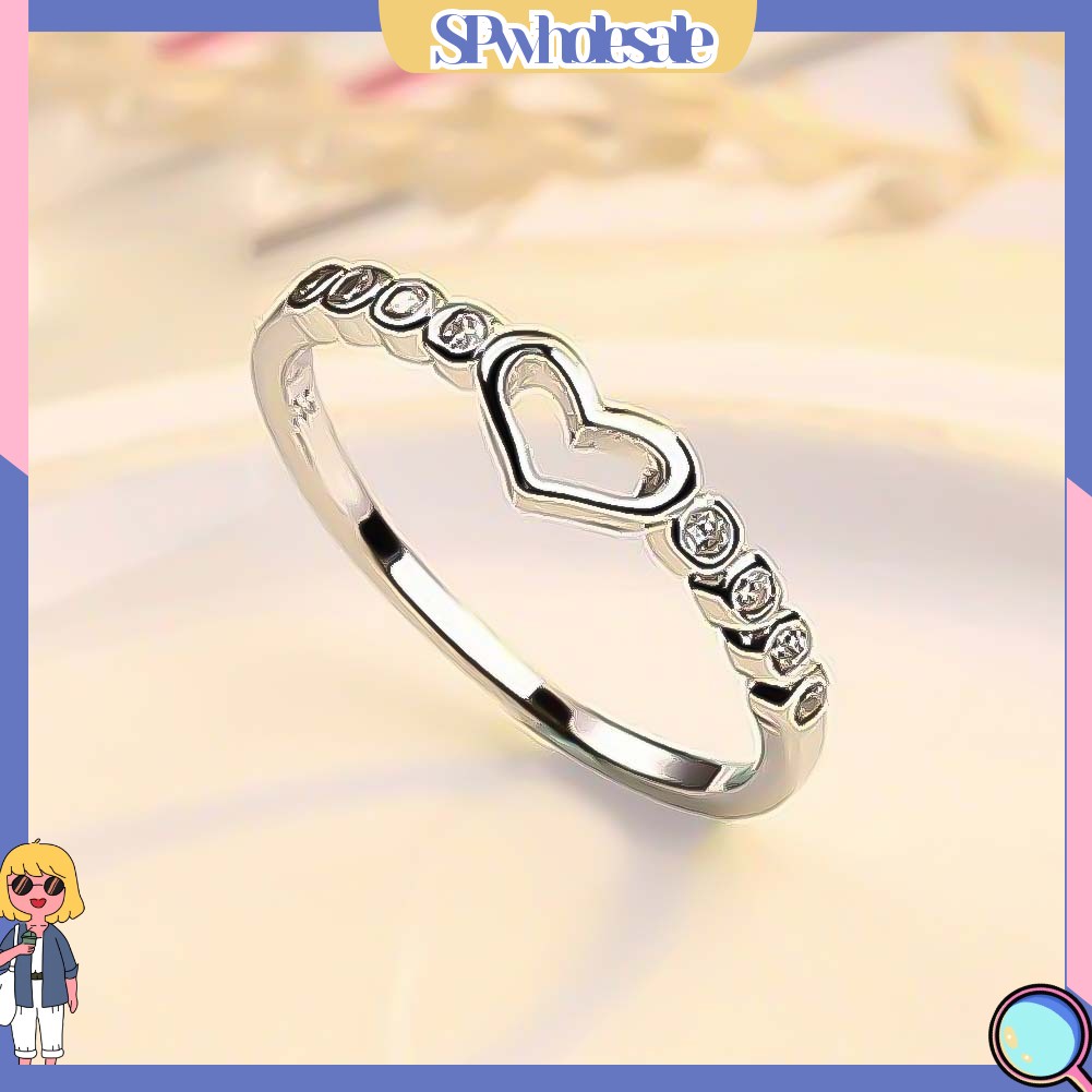 &lt;SPwholesale&gt; Nhẫn Hình Trái Tim Đính Đá Thời Trang Dành Cho Nữ