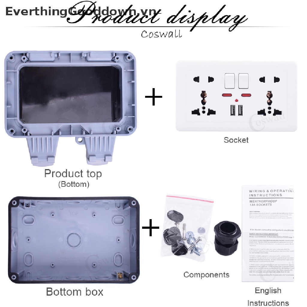 Everthinggood Ổ Cắm Điện Chống Nước IP66 13A Phích Cắm US &amp; EU UK &amp; AU Tiện Dụng