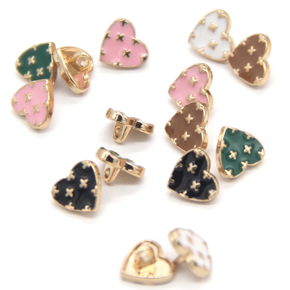 Set 10 / 10 Nút Áo Kim Loại Hình Trái Tim Màu Vàng 11mm Dễ Thương Trang Trí Đầm