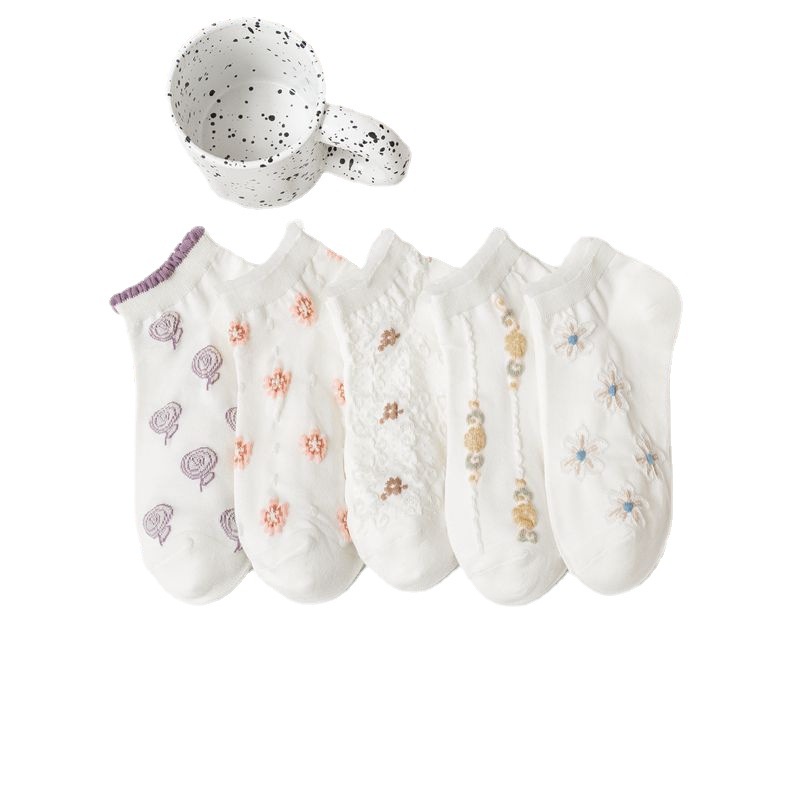 Vớ Cotton Cổ Thấp Màu Trắng Thiết Kế Đơn Giản Thời Trang Cho Nữ