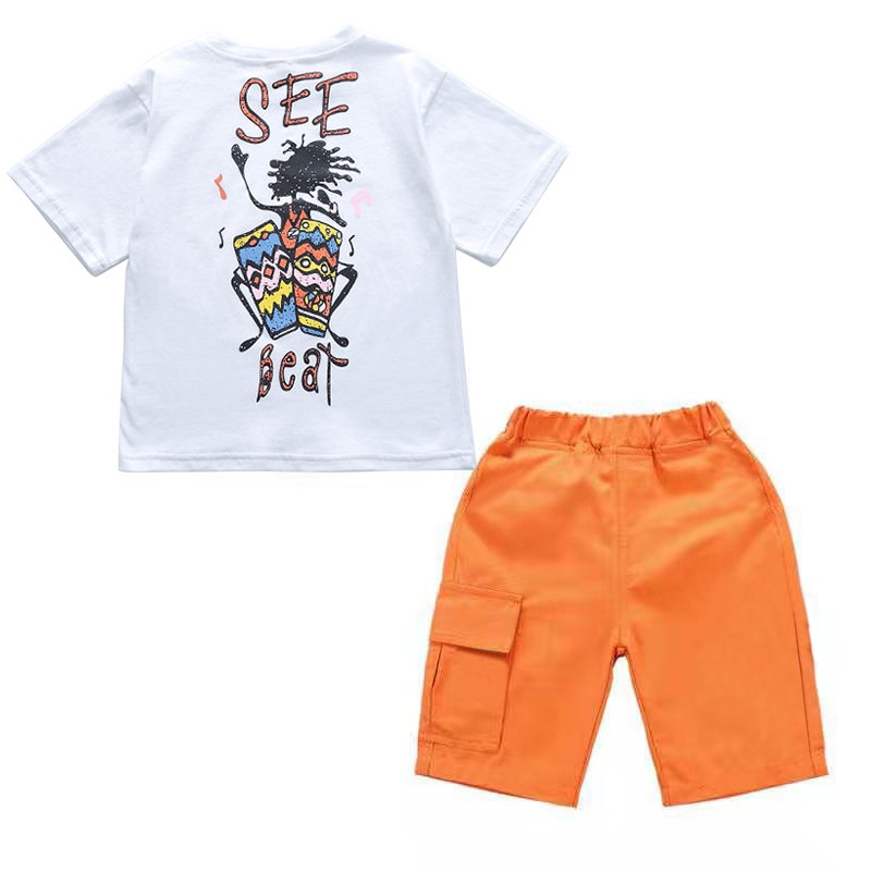 Bộ Áo Thun Cotton Tay Ngắn Và Quần Yếm Màu Cam 100-160cm Phong Cách Hàn Quốc Thời Trang Cho Bé Gái