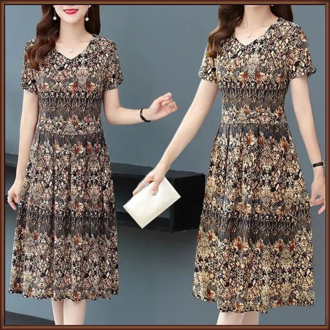 Đầm Chữ A Tay Ngắn Cổ Chữ V Dáng Rộng Vải Lụa Mát Thời Trang Mùa Hè Cho Nữ