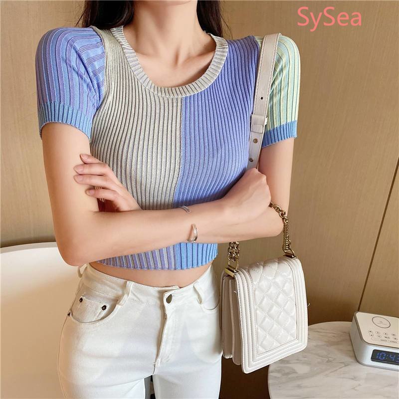 Áo Croptop Cổ Tròn Vải Lụa Mát Thời Trang Mùa Hè Cho Nữ