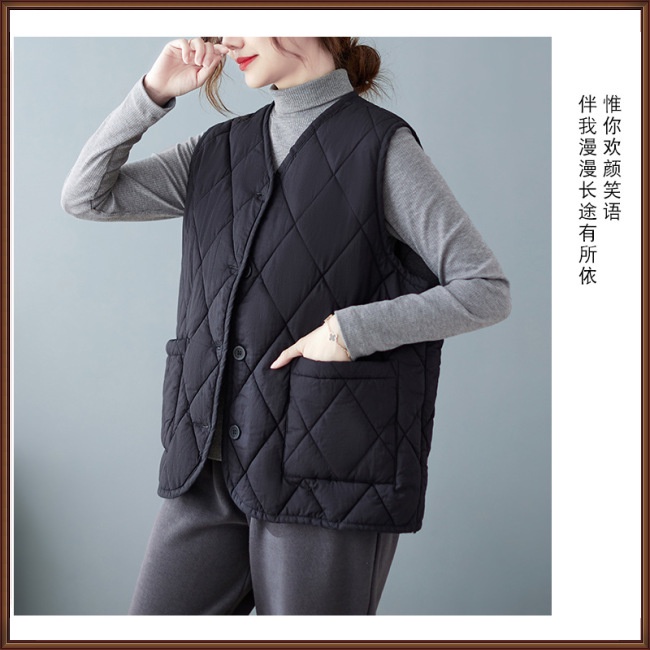 Áo Khoác Phao Không Tay Cổ Chữ V Dáng Rộng Cỡ Lớn Thời Trang Cho Nữ