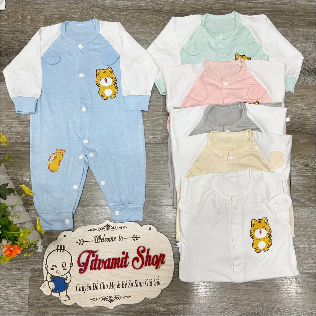 Body DÀI vải thun lạnh in hình mèo, bộ liền thân cho bé trai, bé gái