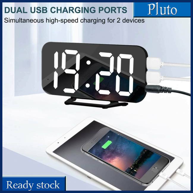 Mới Đồng Hồ Báo Thức Điện Tử 2 Cổng Sạc Usb Có Thể Điều Chỉnh Độ Sáng