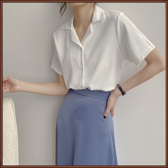 Áo Sơ Mi Voan Tay Ngắn Cổ Chữ V Màu Sắc Đơn Giản Thanh Lịch Thời Trang Cho Nữ