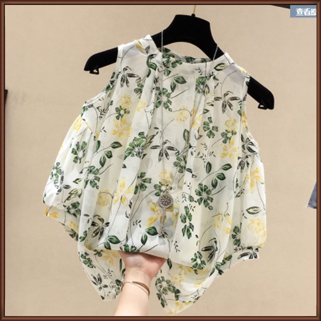 Áo Sơ Mi Chiffon Tay Ngắn Trễ Vai Mềm Mại Thân Thiện Với Làn Da Thoáng Khí In Họa Tiết Hoa Dành Cho Nữ