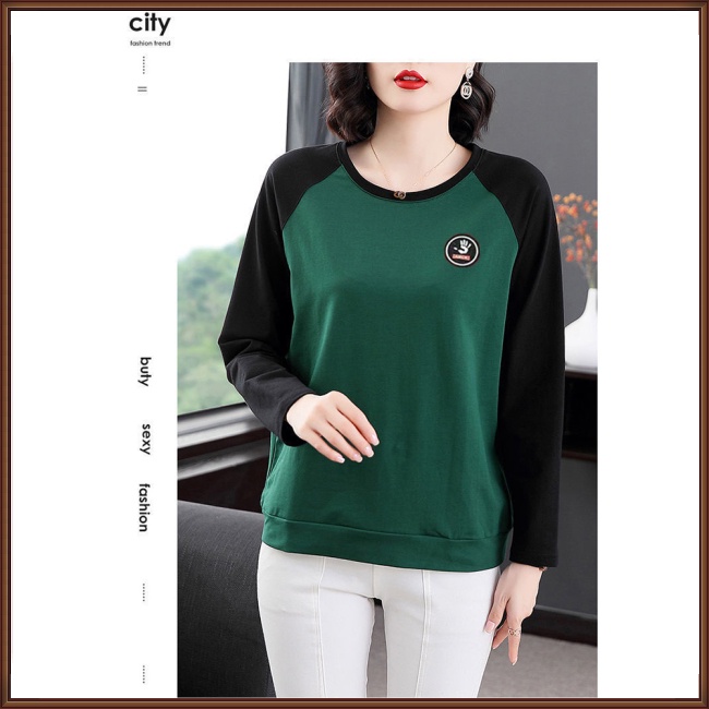 Áo Thun Tay Dài Cổ Tròn Dáng Rộng Màu Sắc Tương Phản Thiết Kế Đơn Giản Thời Trang Cho Nữ