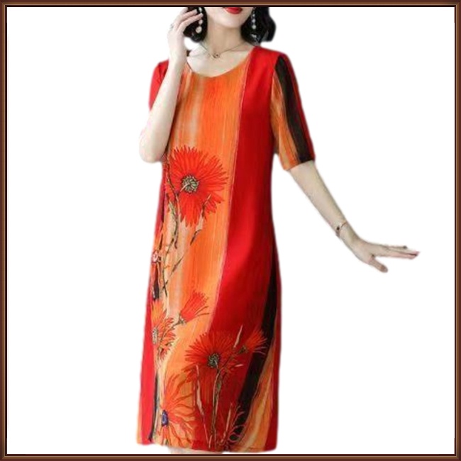 Đầm Tay Ngắn Cổ Tròn Dáng Rộng In Họa Tiết Xinh Xắn Thời Trang Cho Nữ