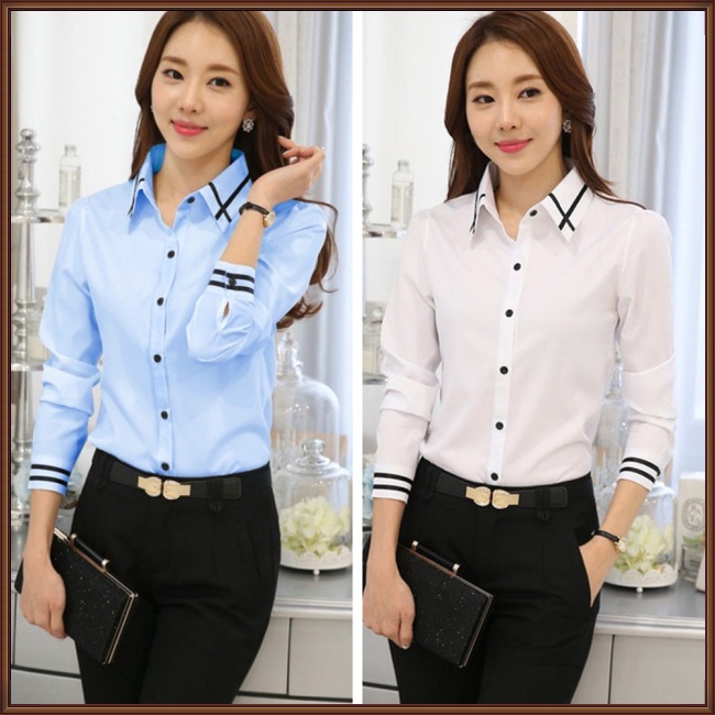 Áo Sơ Mi Tay Dài Dáng Rộng Thời Trang Công Sở Thanh Lịch Cho Nữ