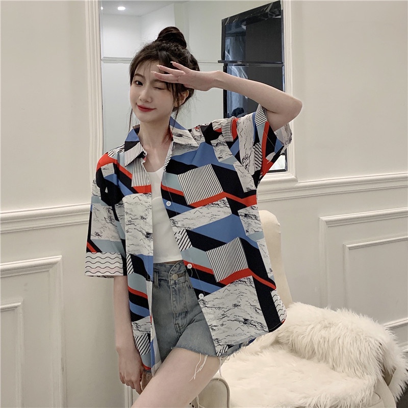 Áo Sơ Mi Tay Ngắn Dáng Rộng In Họa Tiết Thời Trang Mùa Hè Hàng Mới