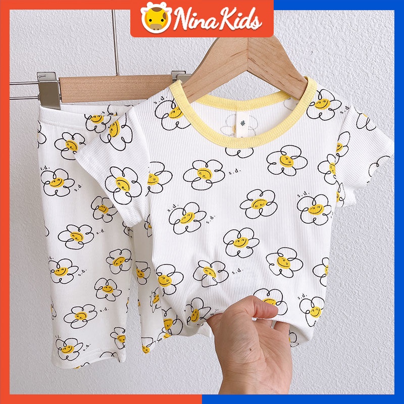 Bộ Đồ Ngủ In Hoa Phong Cách Hàn Quốc Dành Cho Bé Gái 0-8 Tuổi