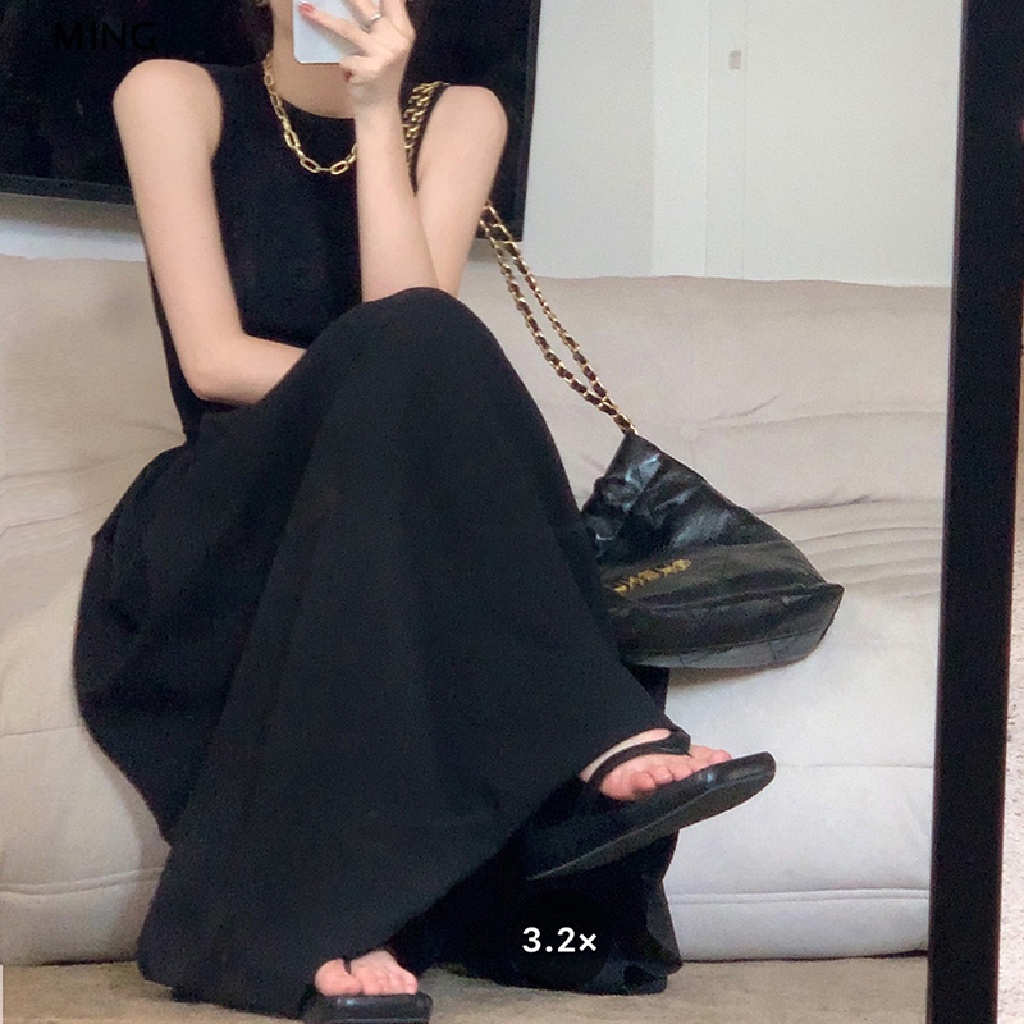 Đầm Hai Dây Cổ Tròn Hở Lưng Màu Trơn Thời Trang Mùa Hè 2023