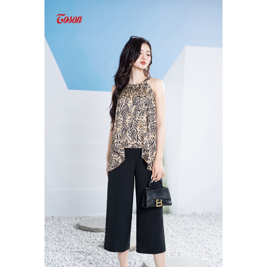 Quần culltttes carolan đen, ống rộng, cạp đan chéo Toson 24032B03