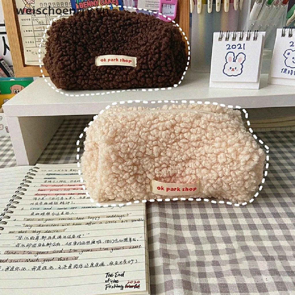 Túi Đựng Bút Chì / Đồ Trang Điểm Bằng Lông Nhung Có Khóa Kéo