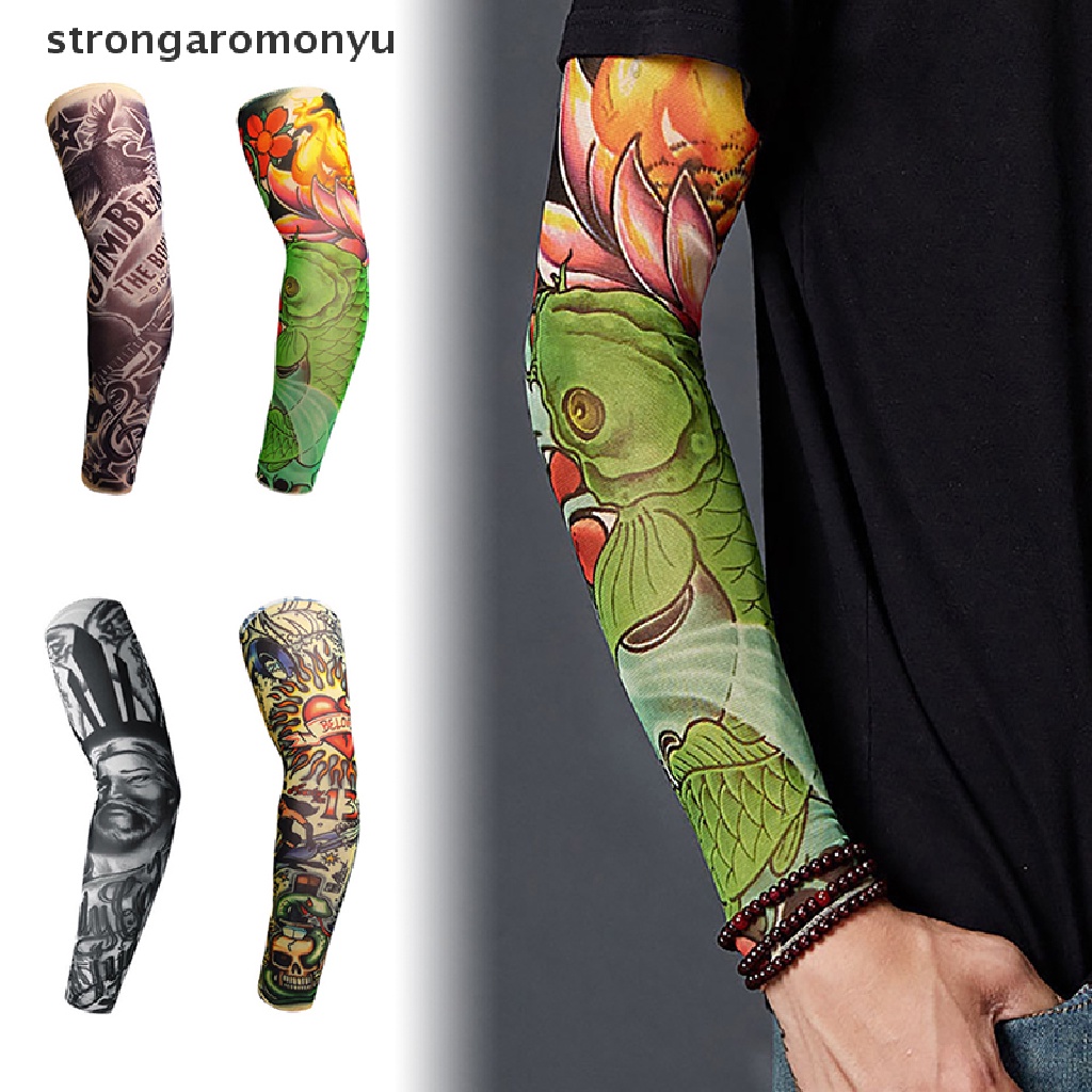 Ống Tay Áo Giữ Ấm Hình Xăm Tạm Thời Chất Liệu Nylon Chống Tia UV Khi Chạy Bộ Ngoài Trời