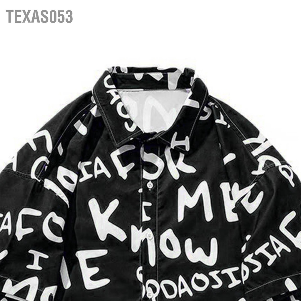 Texas053 Áo Sơ Mi Nam Oversize Họa Tiết In Chữ Cổ Gập Hàng Đầu Cho Tay Ngắn
