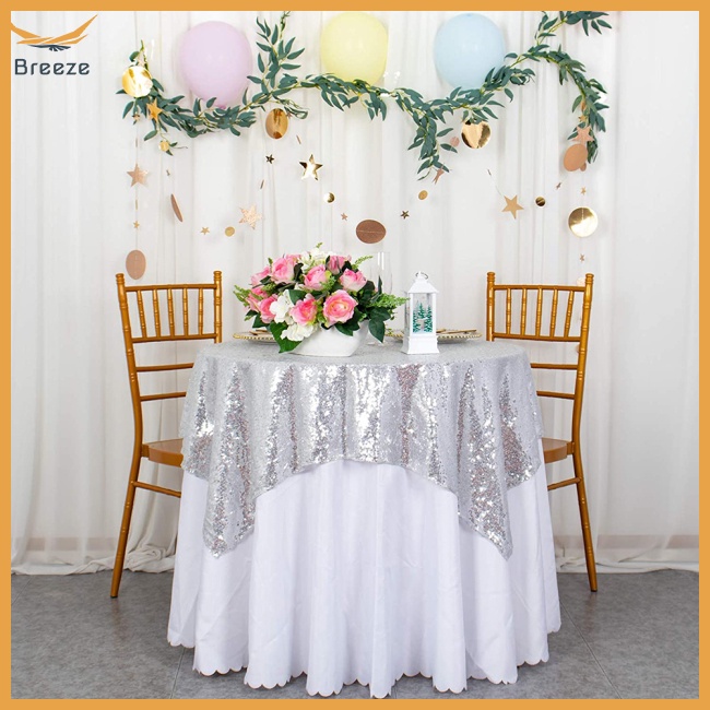 Khăn Trải Bàn Hình Vuông Đính Kim Sa Lấp Lánh 125cm 3mm