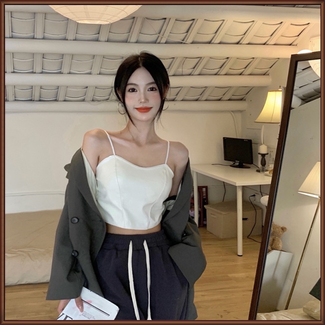 Áo Croptop Da Pu Không Tay Cổ Chữ V Dáng Ôm Gợi Cảm Cho Nữ