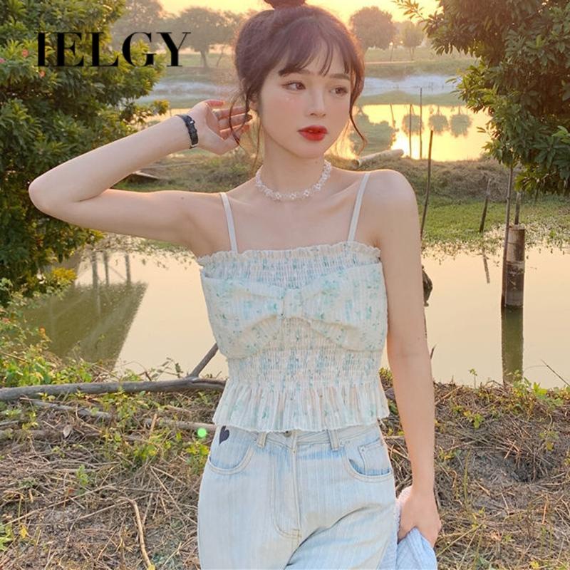 IELGY    Áo Hai Dây Dệt Kim Đính Nơ Phong Cách Pháp Thời Trang Mùa Hè Cho Nữ