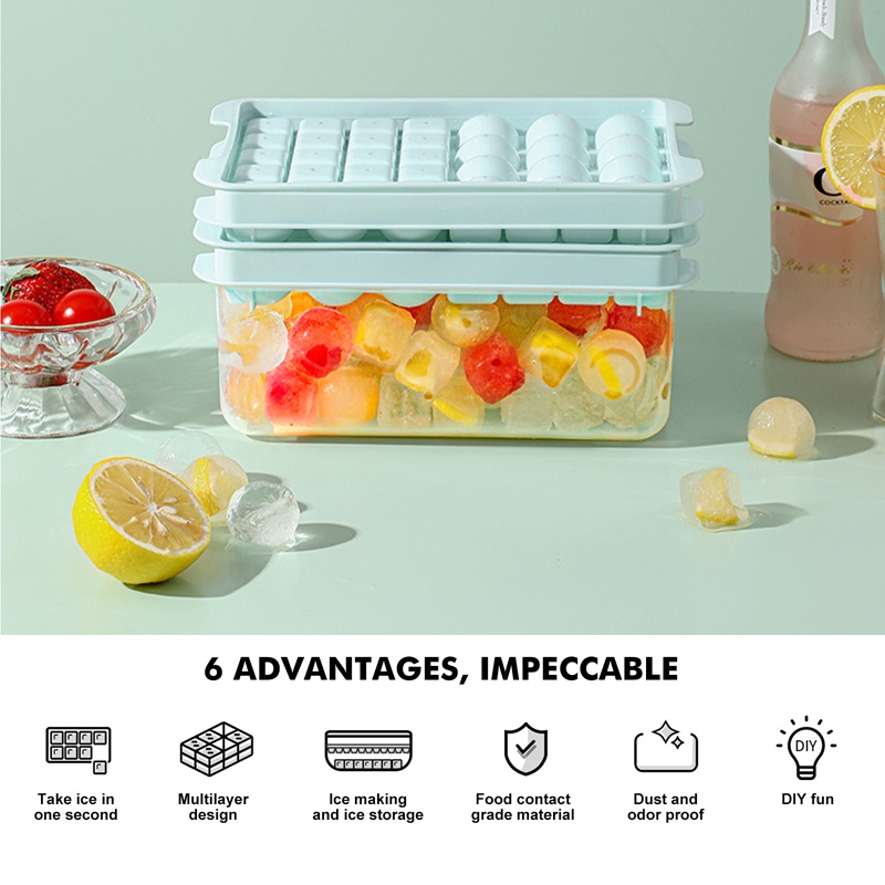 Khay Làm Đá Hình Cầu Nhiều Tầng Có Nắp Đậy Tiện Lợi