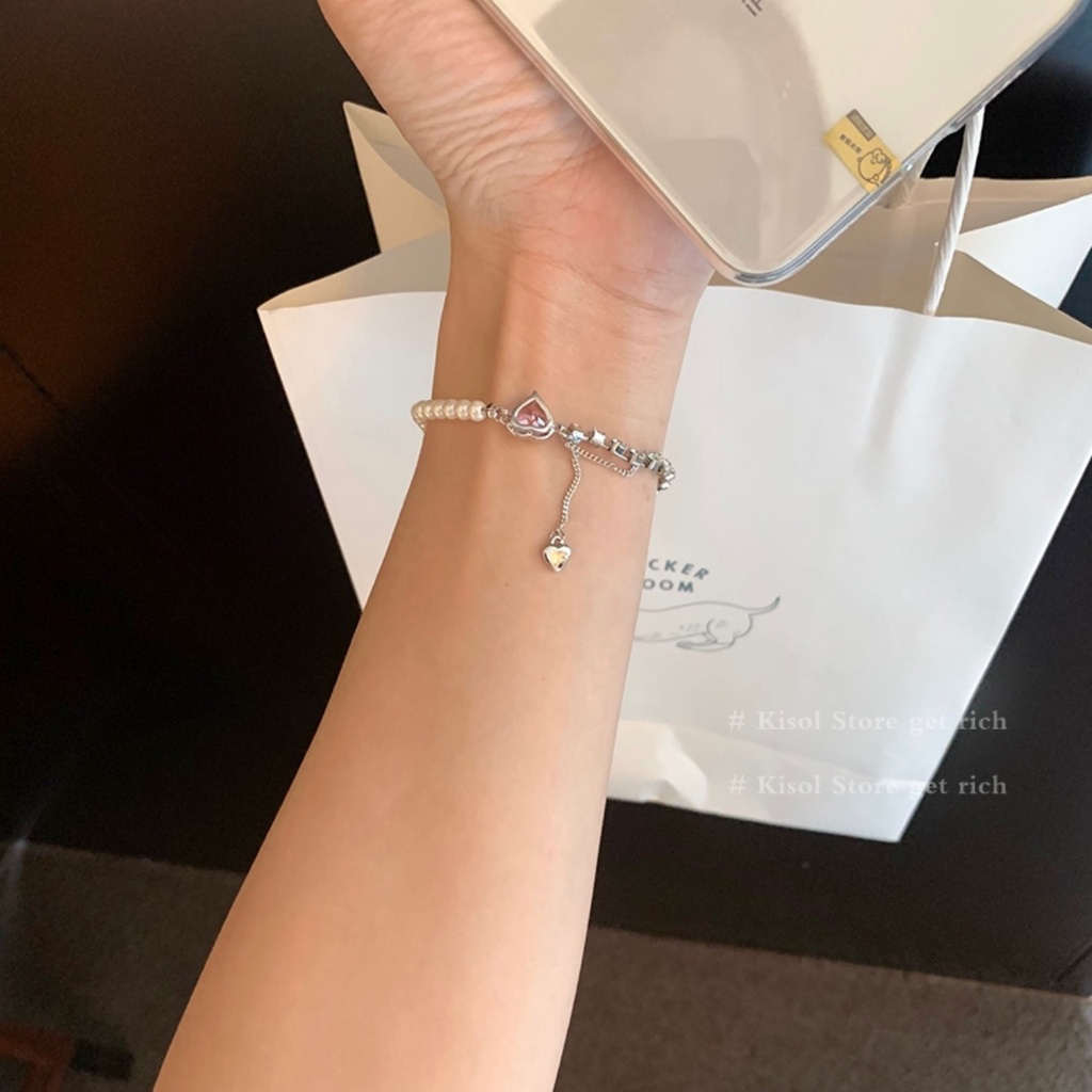 Vòng Tay Chuỗi Hạt Ngọc Trai Mặt Trái Tim Thời Trang Cho Nữ